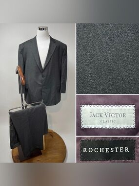 Jack Victor Men’s 52 PR Blazer Jacket 50X27 Pleated Pants Gray Wool Pierce Suit